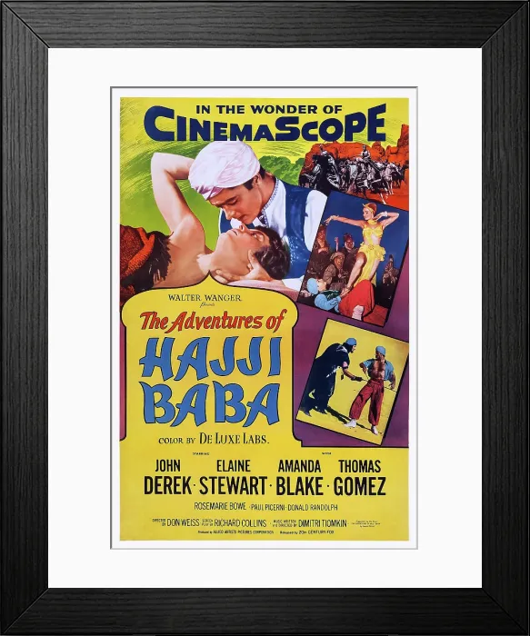Framed Print : THE ADVENTURES OF HAJJI BABA, US poster art, top from left: Elaine Stewart, John Derek, 1954. TM & Copyright 20th Century Fox Film Corp