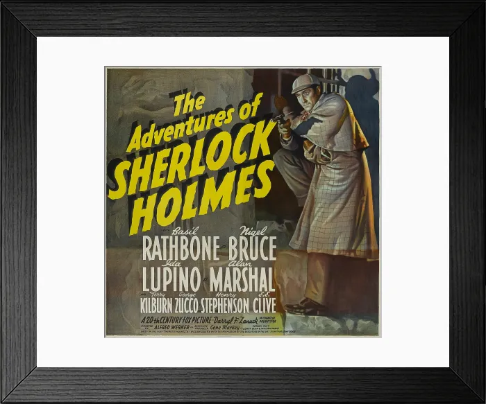 Framed Print : THE ADVENTURES OF SHERLOCK HOLMES, Basil Rathbone on poster art, 1939, TM and Copyright 20th Century Fox Film Corp. All rights reserved. / courtesy Everett Collection