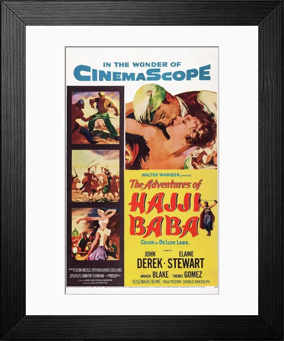 Framed Print : THE ADVENTURES OF HAJJI BABA, US poster art, top from left: John Derek, Elaine Stewart, 1954. TM & Copyright 20th Century Fox Film Corp