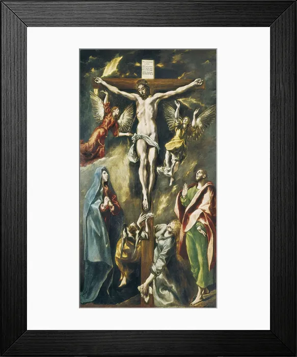 Framed Print : Greco, Domnikos Theotokpoulos, called El (1541-1614). The Crucifixion (Christ Crucified with the Virgin, Mary Magdalene, Saint John the Evangelist and Angels). 1595-1600