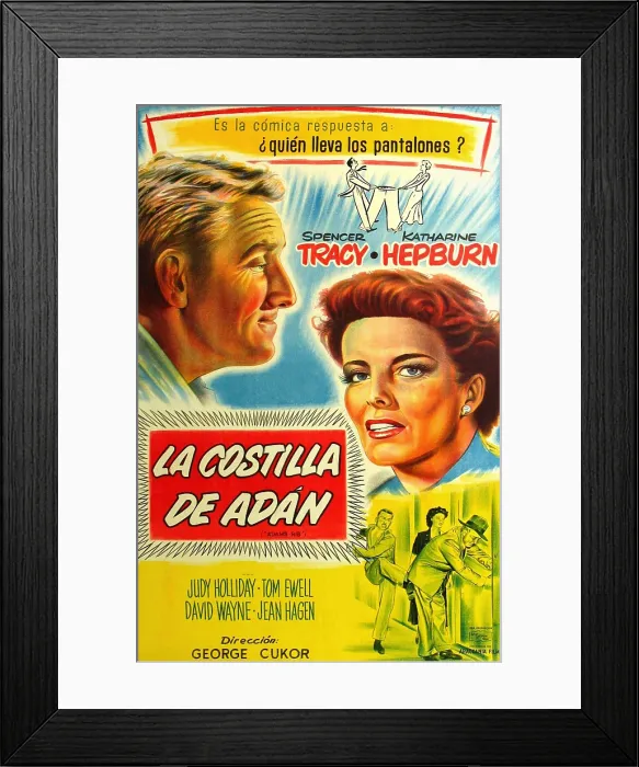 Framed Print : ADAM'S RIB, (aka LA COSTILLA DE ADAN), l-r: Spencer Tracy, Katharine Hepburn on Argentinian poster art, 1949