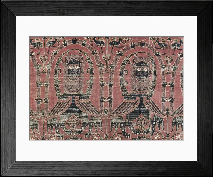 Framed Print : Altar Frontal Named Witches Tapestry. 12th c. Lower detail, of worked silk. Hispano-Moresque art. Almoravid art.; Hispano-Moresque art. Taifas Kingdoms period. Tapestry. SPAIN