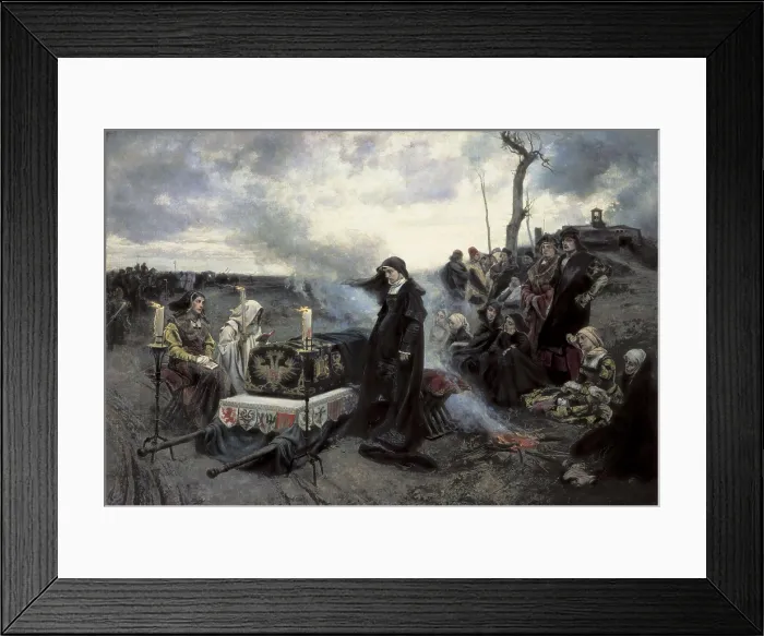 Framed Print : PRADILLA ORTIZ, Francisco (1841-1921). Lady Juana 'La Loca'. 1877. The Queen next to her husband's coffin. Oil on canvas. SPAIN. Madrid. Prado Museum