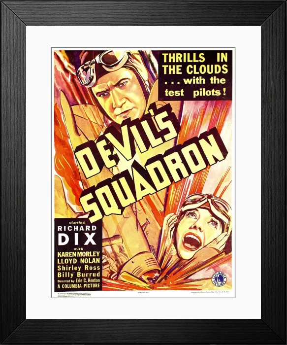 Framed Print : DEVIL'S SQUADRON, top: Richard Dix, bottom: Karen Morley on window card, 1936