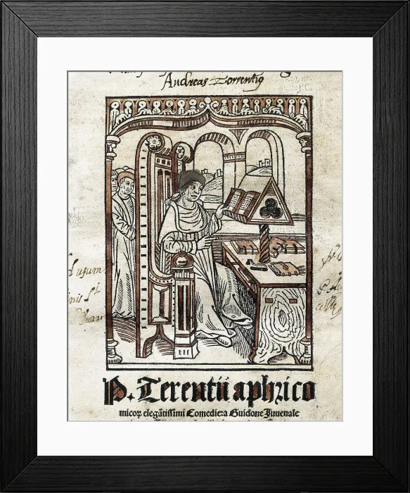 Framed Print : TERENCE, Publius Terentius Afer (190-154 BC). Cover of an edition of his comedies printed in Paris. AISA / Everett Collection**US SALES ONLY** Framed Print : TERENCE, Publius Terentius Afer (190-154 BC). Cover of an edition of his comedies printed in Paris. AISA / Everett Collection**US SALES ONLY**