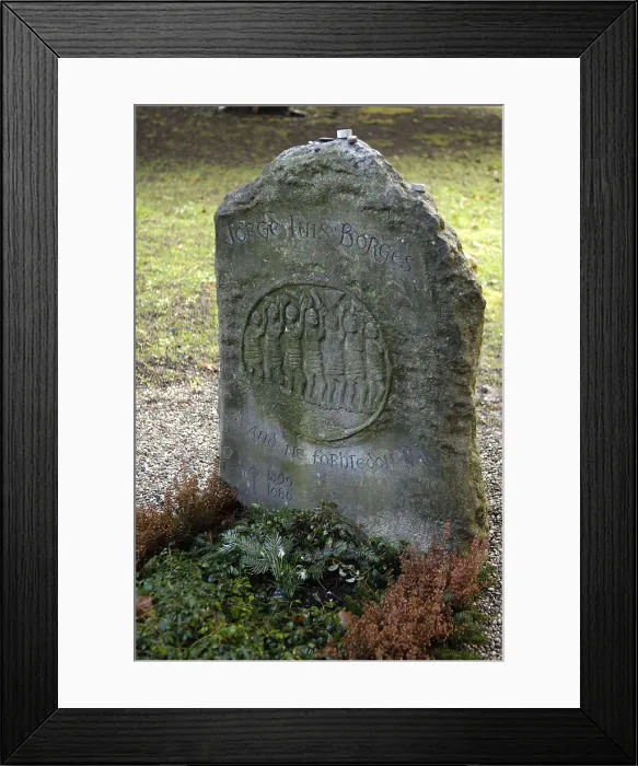 Framed Print : SWITZERLAND. Geneva. Jorge Luis Borges tomb, in the cemetery of Plainpalais. Sculpture. AISA / Everett Collection**US SALES ONLY**