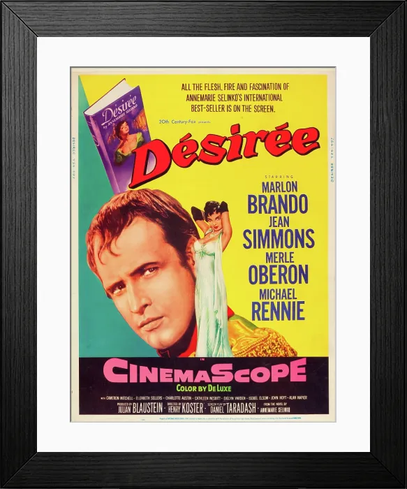 Framed Print : DESIREE, l-r: Marlon Brando, Jean Simmons on US poster art, 1954, TM and Copyright 20th Century Fox Film Corp. All rights reserved. / courtesy Everett Collection Framed Print : DESIREE, l-r: Marlon Brando, Jean Simmons on US poster art, 1954, TM and Copyright 20th Century Fox Film Corp. All rights reserved. / courtesy Everett Collection