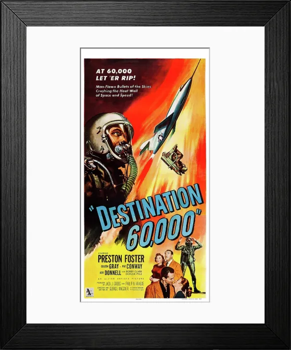 Framed Print : DESTINATON 60, 000, clockwise from bottom left: Coleen Gray, Preston Foster, Pat Conway on poster art, 1957 Framed Print : DESTINATON 60, 000, clockwise from bottom left: Coleen Gray, Preston Foster, Pat Conway on poster art, 1957