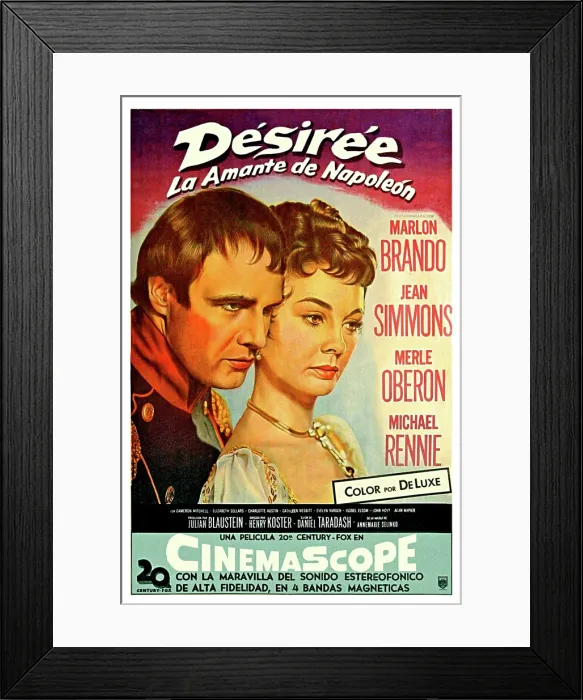 Framed Print : DESIREE, from left: Marlon Brando as Napoleon, Jean Simmons, (Spanish poster art), 1954. TM & copyright 20th Century Fox. All rights reserved / courtesy Everett Collection