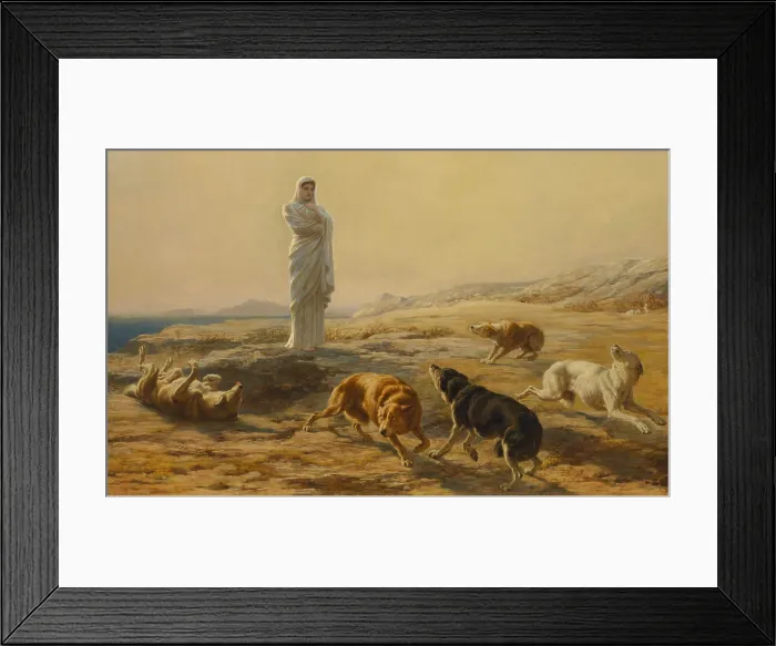 Framed Print : PALLAS ATHENA AND THE HERDSMANS DOGS, by Briton Riviere, 1876, British painting, oil on canvas. Riviere was one of the 19th centurys great animal painters