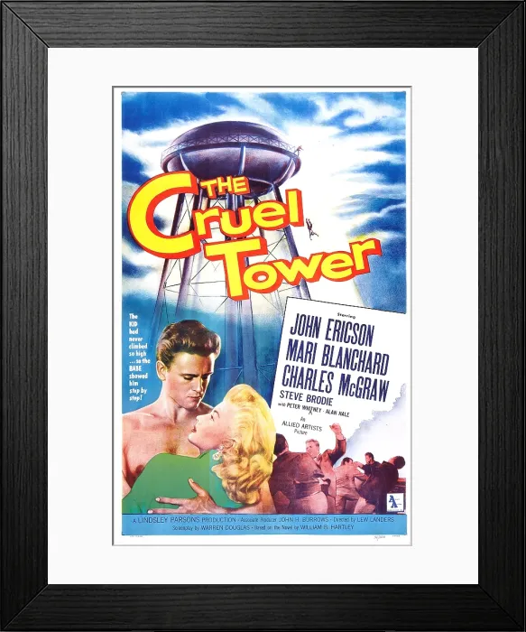 Framed Print : THE CRUEL TOWER, US poster, from left: John Ericson, Mari Blanchard, 1956 Framed Print : THE CRUEL TOWER, US poster, from left: John Ericson, Mari Blanchard, 1956