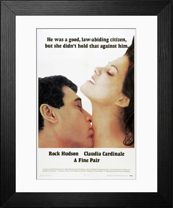 Framed Print : A FINE PAIR, US poster, from left: Rock Hudson, Claudia Cardinale, 1968
