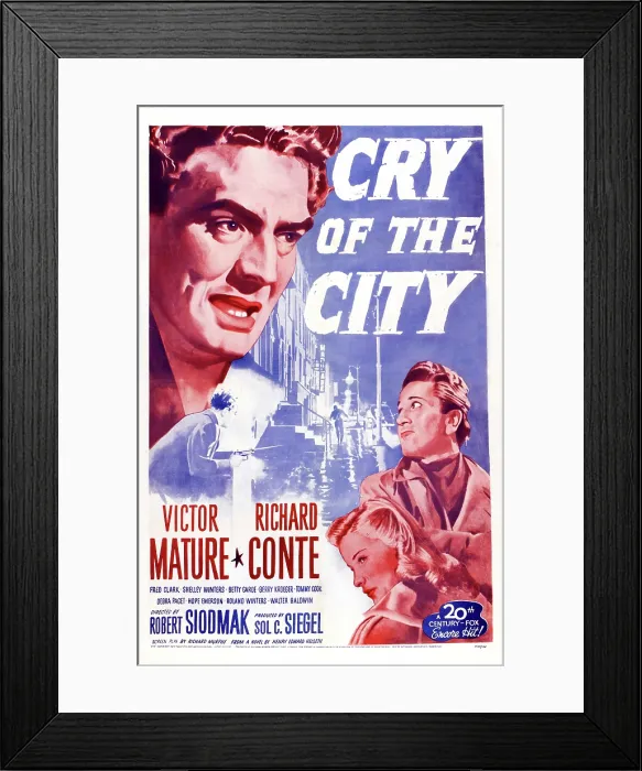 Framed Print : CRY OF THE CITY, US poster art: top left: Victor Mature; bottom right: Richard Conte, 1948, TM & Copyright 20th Centuy Fox Film Corp
