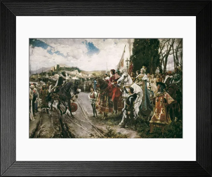 Framed Print : PRADILLA ORTIZ, Francisco (1841-1921). The Surrender of Granada. 1882. Boabdil delivering Granada to the Catholic Monarchs (2nd January 1492). Oil on canvas. SPAIN. Madrid Framed Print : PRADILLA ORTIZ, Francisco (1841-1921). The Surrender of Granada. 1882. Boabdil delivering Granada to the Catholic Monarchs (2nd January 1492). Oil on canvas. SPAIN. Madrid