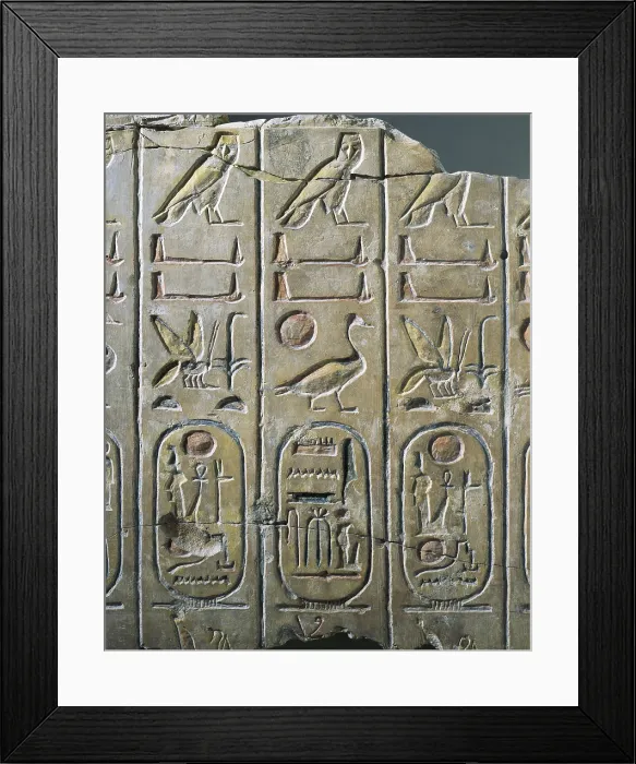 Framed Print : Table of the Kings. 1270 BC. 19th Dynasty. List of the pharaohs of Egypt. Inscriptions on stone. Egyptian art. New Kingdom. Relief on rock. UNITED KINGDOM. London