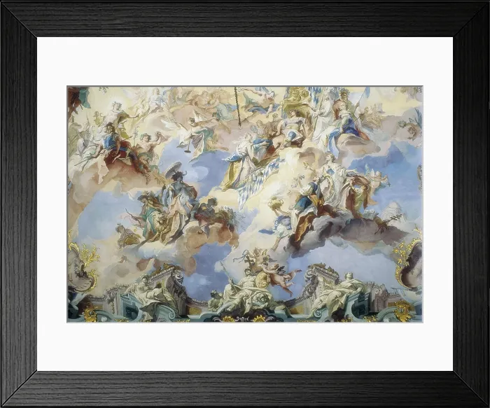 Framed Print : GERMANY. Brhl. Augustusburg Palace. Decoration of the ceiling of the Guard Hall in the firts floor, work by Carlo Innocenzo Carlone. Rococo art. Fresco
