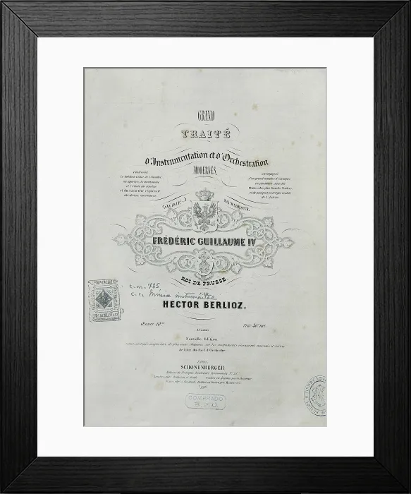 Framed Print : BERLIOZ, Hctor (1803-1869). Front page of Berlioz's 'Gran trait d'Instrumentation et d'Orchestration Modernes'. Edition published in Paris circa 1844. SPAIN Framed Print : BERLIOZ, Hctor (1803-1869). Front page of Berlioz's 'Gran trait d'Instrumentation et d'Orchestration Modernes'. Edition published in Paris circa 1844. SPAIN