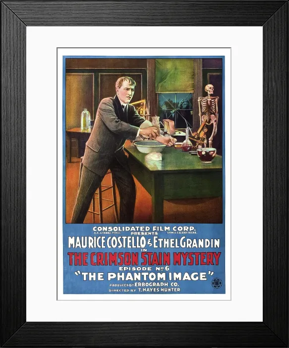 Framed Print : THE CRIMSON STAIN MYSTERY, US poster art; chapter 6, The Phantom Image, 1916