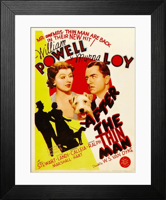 Framed Print : AFTER THE THIN MAN, from left: Myrna Loy, Asta, William Powell on midget window card, 1936 Framed Print : AFTER THE THIN MAN, from left: Myrna Loy, Asta, William Powell on midget window card, 1936