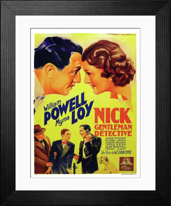 Framed Print : AFTER THE THIN MAN, (aka NICK, GENTLEMAN DETECTIVE), top l-r: William Powell, Myrna Loy, bottom second from right: William Powell, far right: Asta on French poster art, 1936 Framed Print : AFTER THE THIN MAN, (aka NICK, GENTLEMAN DETECTIVE), top l-r: William Powell, Myrna Loy, bottom second from right: William Powell, far right: Asta on French poster art, 1936