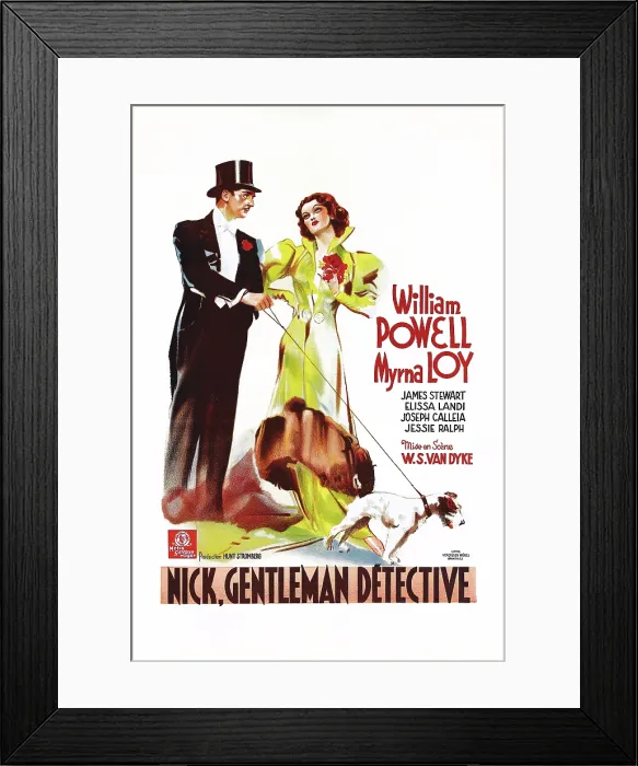Framed Print : AFTER THE THIN MAN, (aka NICK, GENTLEMAN DETECTIVE), l-r: William Powell, Myrna Loy, Asta on Belgian poster art, 1936 Framed Print : AFTER THE THIN MAN, (aka NICK, GENTLEMAN DETECTIVE), l-r: William Powell, Myrna Loy, Asta on Belgian poster art, 1936
