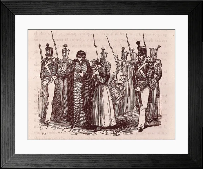 Framed Print : Spain. First Carlist War. Ramn Cabrera's going to death (Tortosa, 16th February 1836). Picture from the novel 'De grumete a general' by Wenceslao Ayguals de Izco