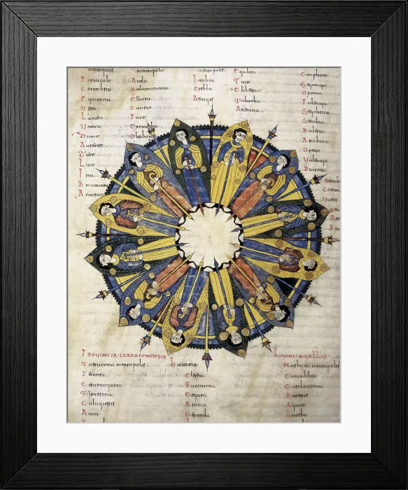 Framed Print : Codex Aemilianensis 46. 964. Council of Hispanic bishops during the Visigothic domination. Mozarabic art. Miniature Painting. SPAIN. Madrid. Royal Academy of History. Proc: SPAIN