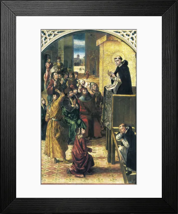 Framed Print : BERRUGUETE, Pedro (1450-1504). Sermon of Saint Peter Martyr. end 15th c. Fra Dominic meditates on the steps. Oil on wood. SPAIN. Madrid. Prado Museum