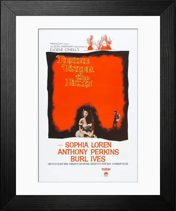 Framed Print : DESIRE UNDER THE ELMS, US poster, Sophia Loren, Anthony Perkins, 1958 Framed Print : DESIRE UNDER THE ELMS, US poster, Sophia Loren, Anthony Perkins, 1958