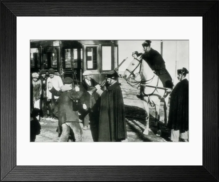 Framed Print : SPAIN. Madrid. Spain (1919). Strike of the tram workers in Madrid. The Civil Guard disperses the workes at the station of Cuatro Caminos. AISA / Everett Collection**US SALES ONLY**