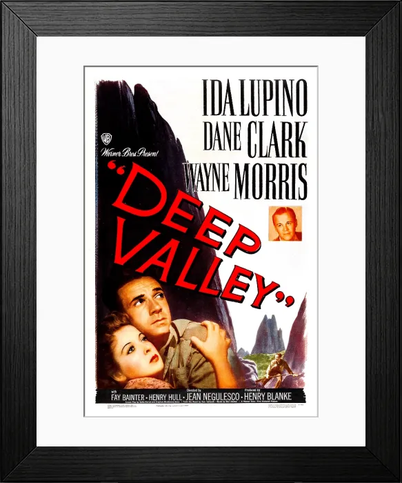 Framed Print : DEEP VALLEY, US poster, from left: Ida Lupino, Dane Clark, Wayne Morris, 1947 Framed Print : DEEP VALLEY, US poster, from left: Ida Lupino, Dane Clark, Wayne Morris, 1947