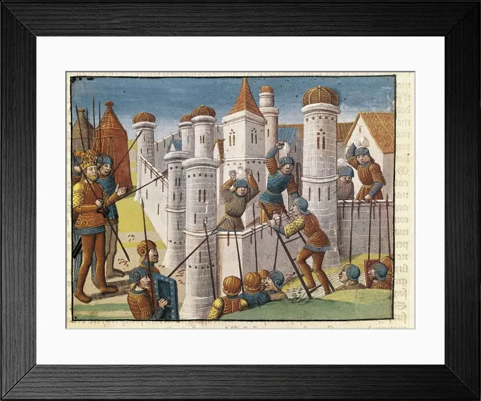 Framed Print : Carolingian Empire. The army of Charles the Great fighting to conquer Rome. Miniature from 'Ogier le Danois', illustrated by Antoine Verard (Paris, 1498). Gothic art