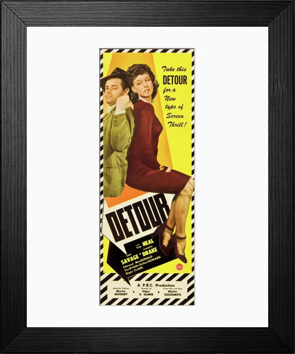 Framed Print : DETOUR, l-r: Tom Neal, Ann Savage on insert poster, 1945 Framed Print : DETOUR, l-r: Tom Neal, Ann Savage on insert poster, 1945