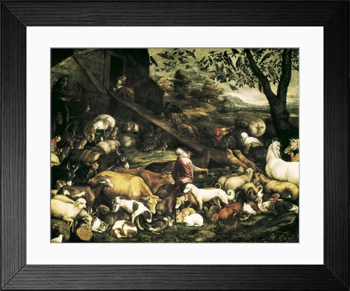 Framed Print : Bassano, Jacopo. Animals entering the Ark. 1570s. Tiziano bought this painting and he sent it to Spain for the Emperor Charles V. Renaissance art. Cinquecento. Oil on canvas