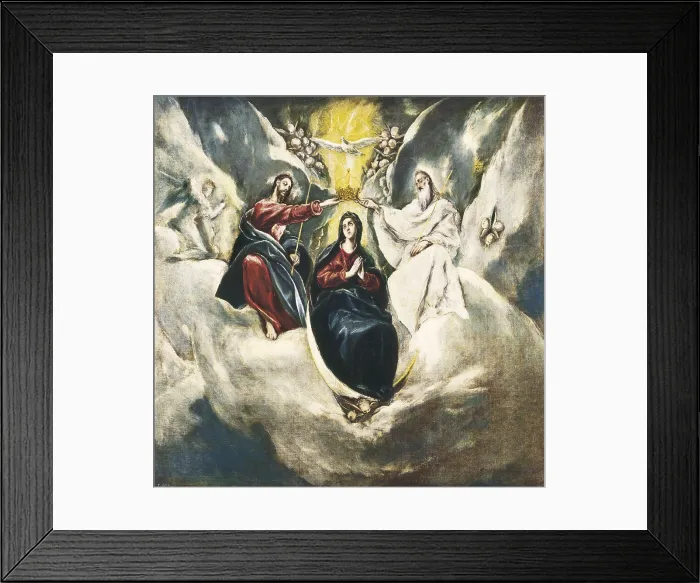 Framed Print : Greco, Domnikos Theotokpoulos, called El (1541-1614). The Coronation of the Virgin. 1590 - 1595. Mannerism art. Oil on canvas. SPAIN. Madrid. Prado Museum