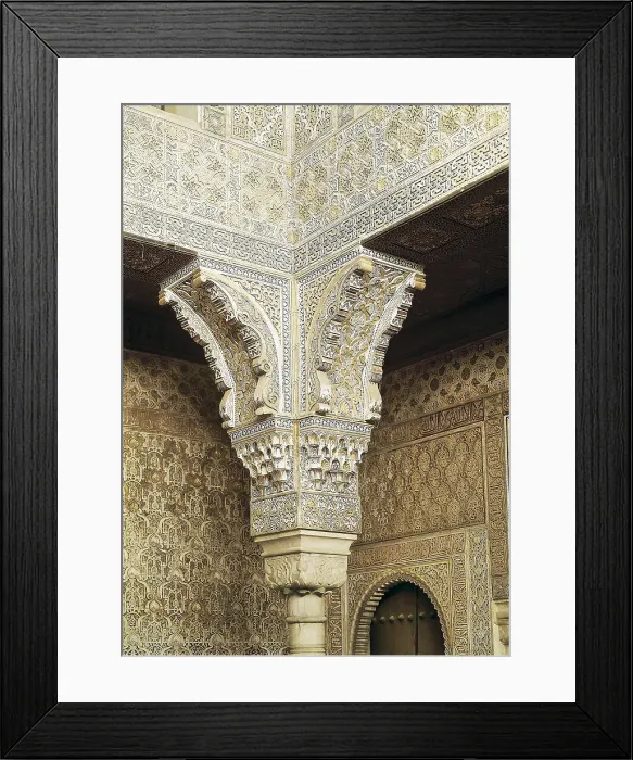 Framed Print : Alhambra. SPAIN. Granada. Alhambra. Capital decorated with mocarabe (honeycomb work) in the baths. Hispano-Moresque art. Nasrid dynasty. Architecture Framed Print : Alhambra. SPAIN. Granada. Alhambra. Capital decorated with mocarabe (honeycomb work) in the baths. Hispano-Moresque art. Nasrid dynasty. Architecture