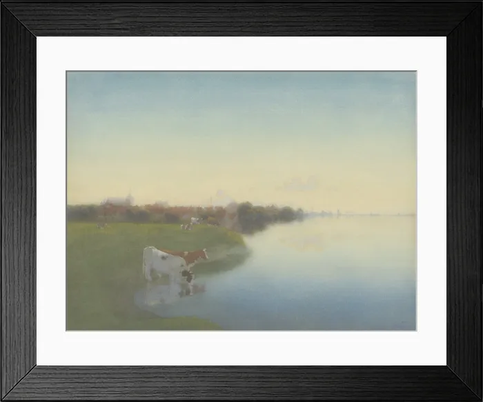Framed Print : Bank of the river IJssel near Hattem, by Jan Voerman, 1867-1919, Dutch watercolor painting. Luminous landscape with cows drinking at river's edge. (BSLOC_2016_1_321) Framed Print : Bank of the river IJssel near Hattem, by Jan Voerman, 1867-1919, Dutch watercolor painting. Luminous landscape with cows drinking at river's edge. (BSLOC_2016_1_321)