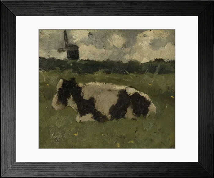 Framed Print : Resting Cow Near a Mill, by Richard Roland Holst, 1888, Dutch painting, oil on canvas. (BSLOC_2016_1_323)