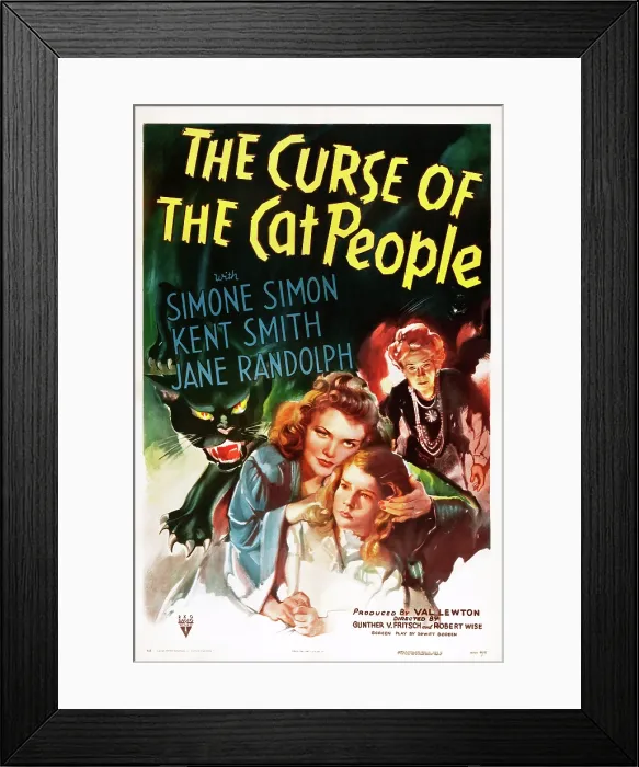 Framed Print : THE CURSE OF THE CAT PEOPLE, US poster art, Simone Simon, Ann Carter, Julia Dean, 1944