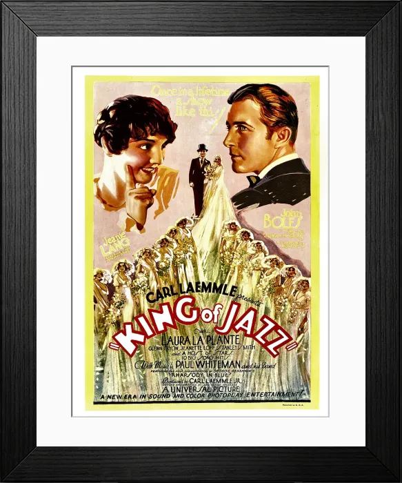 Framed Print : KING OF JAZZ, top from left: Jeanie Lang, John Boles on window card, 1930