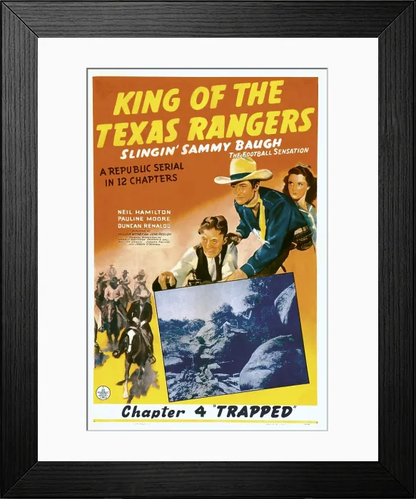 Framed Print : KING OF THE TEXAS RANGERS, top from center: Sammy Baugh, Pauline Moore in Chapter 4: Trapped, 1941