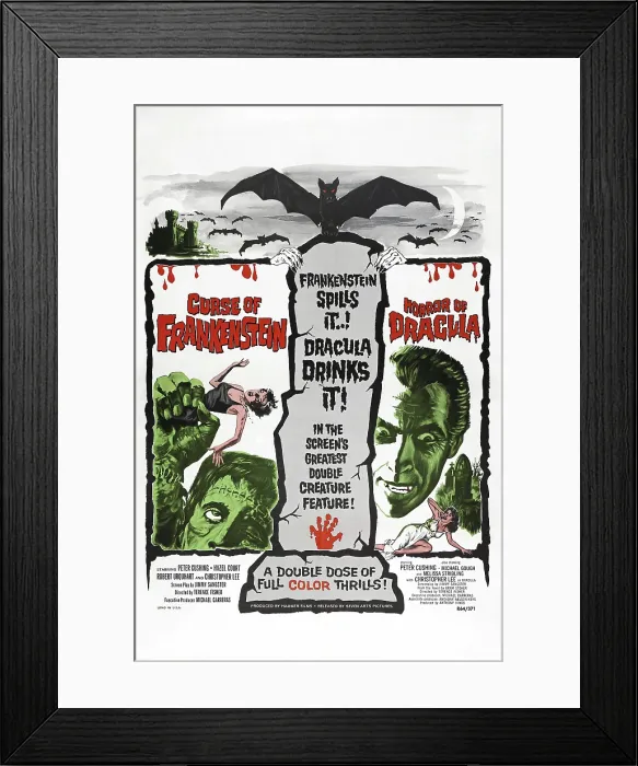 Framed Print : THE CURSE OF FRANKENSTEIN, 1957, HORROR OF DRACULA, 1958, Christopher Lee, US poster