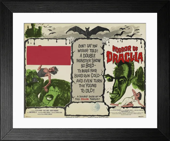 Framed Print : THE CURSE OF FRANKENSTEIN, 1957, HORROR OF DRACULA, 1958, US lobbycard, Christopher Lee