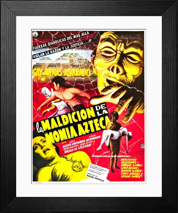 Framed Print : CURSE OF THE AZTEC MUMMY, (aka LA MALDICION DE LA MOMIA AZTECA), Spanish language poster, bottom: Rosita Arenas, (aka Rosa Arenas), 1957