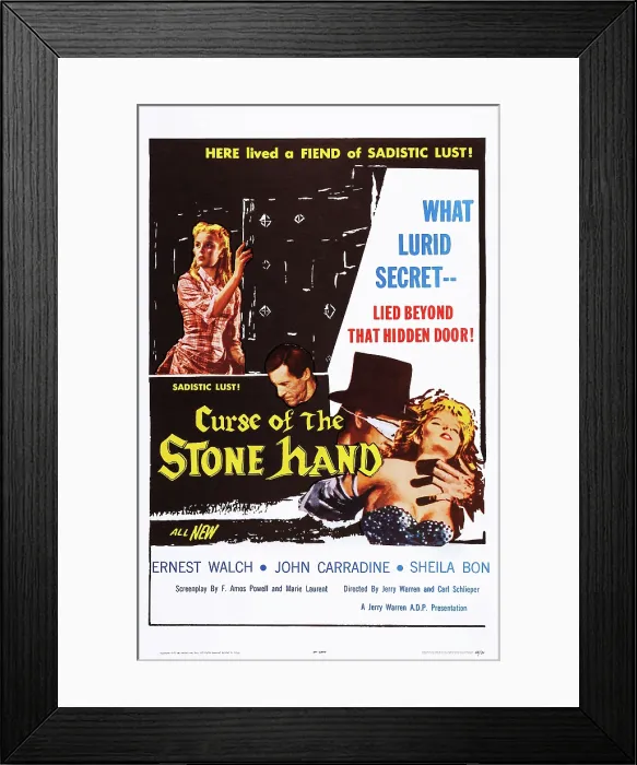 Framed Print : CURSE OF THE STONE HAND, US poster, top left: Sheila Bon, 1964 Framed Print : CURSE OF THE STONE HAND, US poster, top left: Sheila Bon, 1964