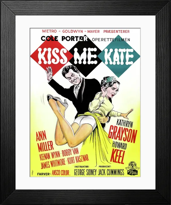 Framed Print : KISS ME KATE, Howard Keel, Kathryn Grayson, (Danish poster art), 1953 Framed Print : KISS ME KATE, Howard Keel, Kathryn Grayson, (Danish poster art), 1953