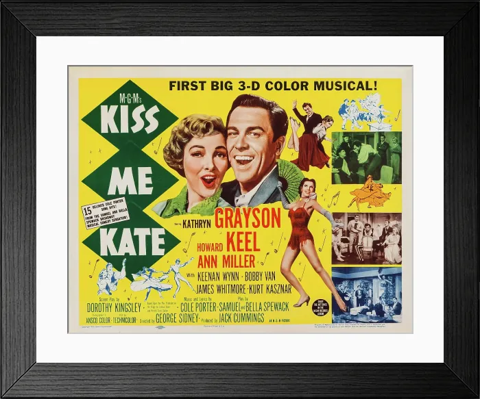 Framed Print : KISS ME KATE, US poster art, top from left: Kathryn Grayson, Howard Keel; below: Ann Miller, 1953 Framed Print : KISS ME KATE, US poster art, top from left: Kathryn Grayson, Howard Keel; below: Ann Miller, 1953