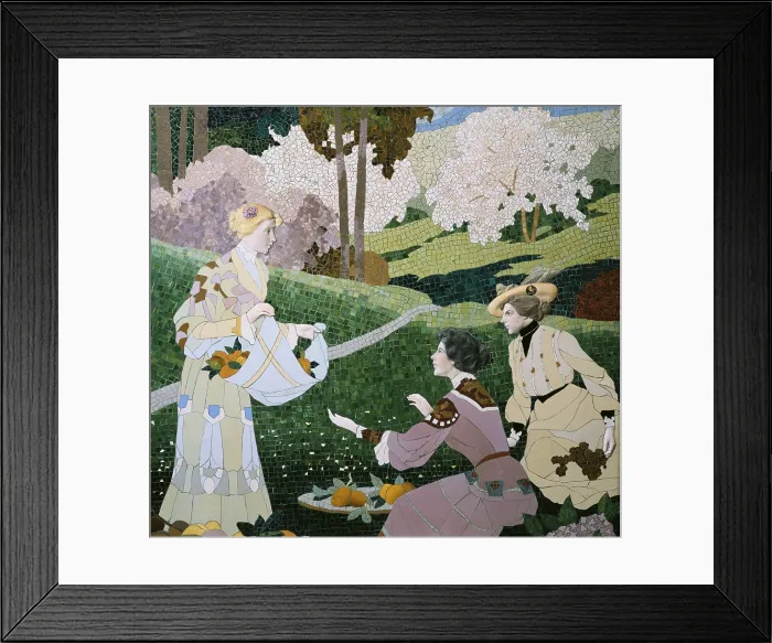 Framed Print : PEY I FARRIOL, Josep (1875-1956). Three Woman Picking Fruit. Decorative Soffit. c. 1905-1906. Detail. Mosaic, ceramics and tiles fragments from Valencia Framed Print : PEY I FARRIOL, Josep (1875-1956). Three Woman Picking Fruit. Decorative Soffit. c. 1905-1906. Detail. Mosaic, ceramics and tiles fragments from Valencia