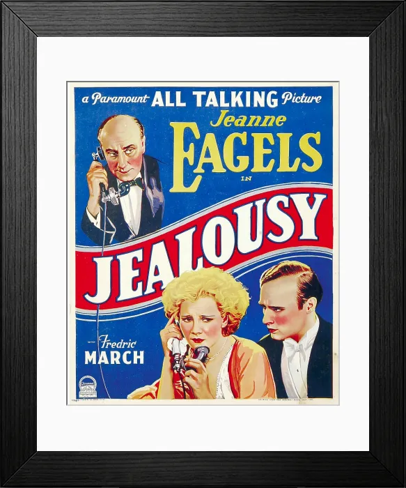 Framed Print : JEALOUSY, top: Halliwell Hobbes; bottom from left: Jeanne Eagels, Fredric March on window card, 1929 Framed Print : JEALOUSY, top: Halliwell Hobbes; bottom from left: Jeanne Eagels, Fredric March on window card, 1929