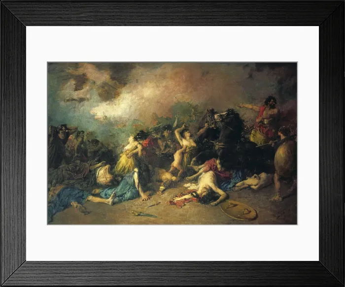 Framed Print : DOMINGO MARQUES, Francisco (1842-1920). Last days of Sagunt. 1869. Second Punic War (218-201 BC). Oil on canvas. SPAIN. Valencia. Generalitat Palace